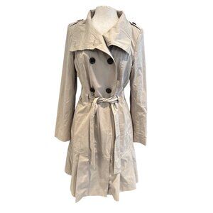 Calvin Klein Womens Trench Coat L Beige Cotton Blend Double-Breasted Belted